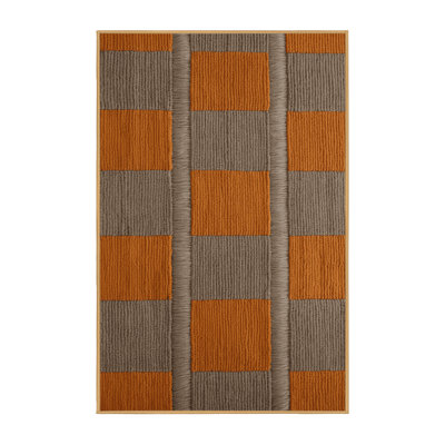 Machine Washable Checkered Brown Area Rug