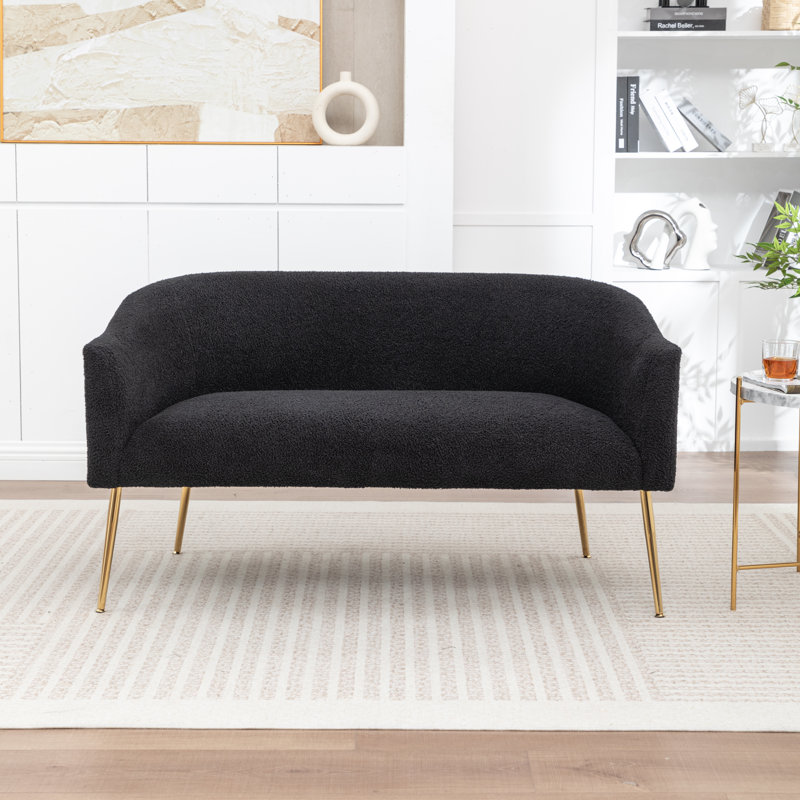 Upholstered Faux Fur Loveseat, Gold, Black