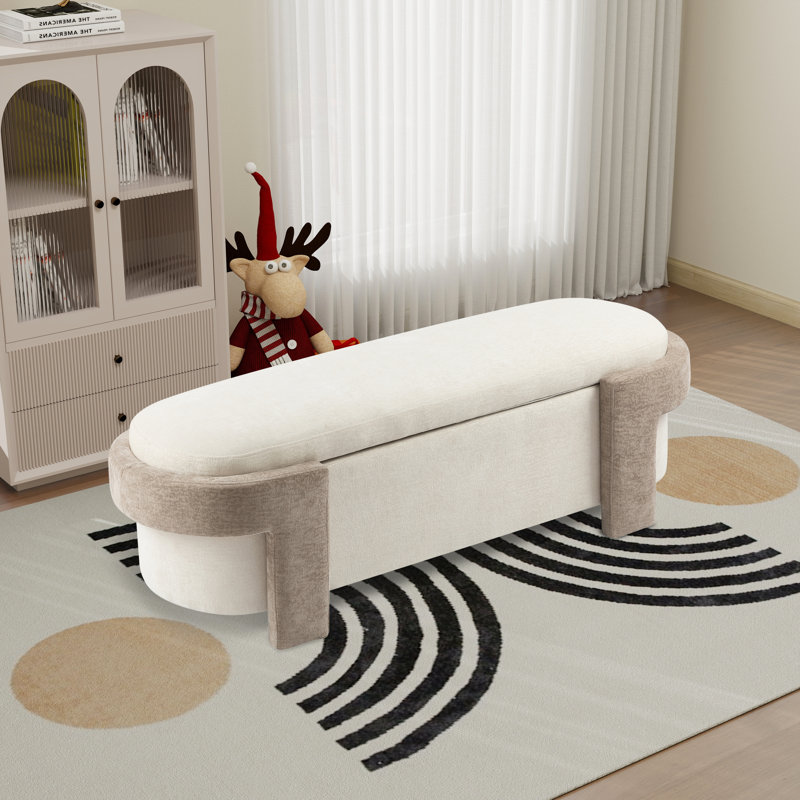 Banc de rangement rembourré l 50,98 po, Blanc cassé / brun clair