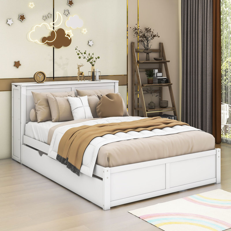 Lit plateforme Arlott avec lit gigogne simple TG, tablettes et lattes, Double