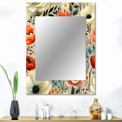 Playful Floral Ivory And Blue Delight - Floral Mirror Wall Decor