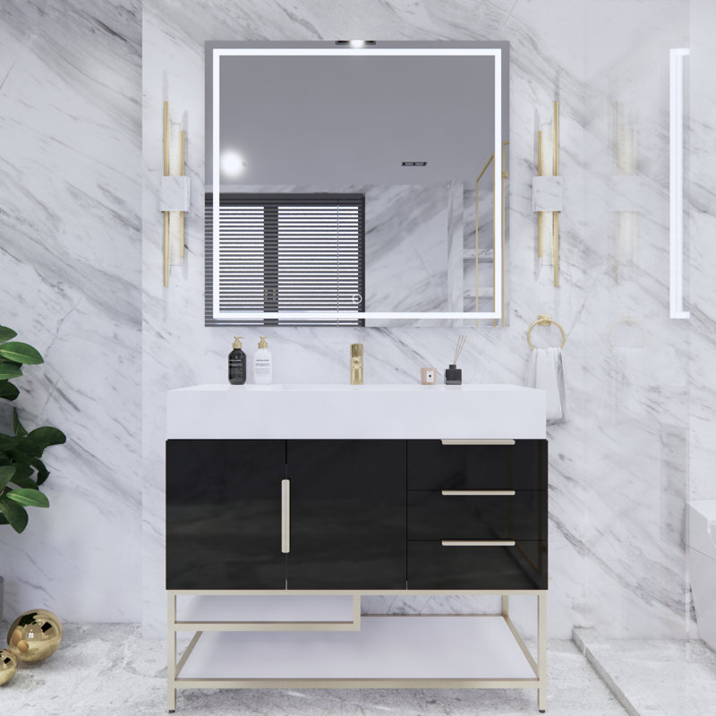 Glasgow 41.75'' Single Bathroom Vanity with Acrylic Top, High Gloss Black