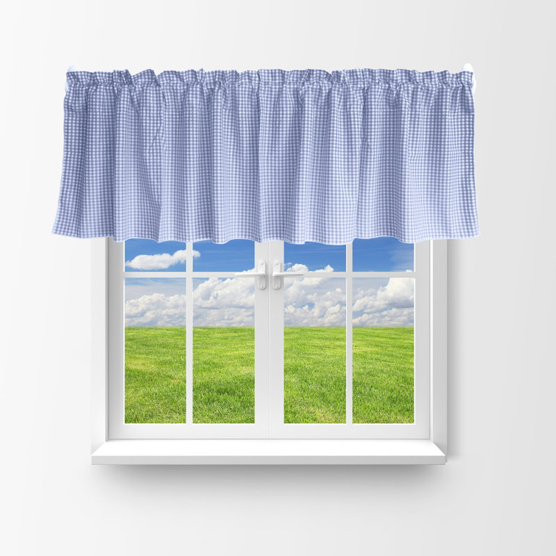Gingham 1/8th Inch Small Checkered Print Window Valance, 58" W x 14" L, Light Blue