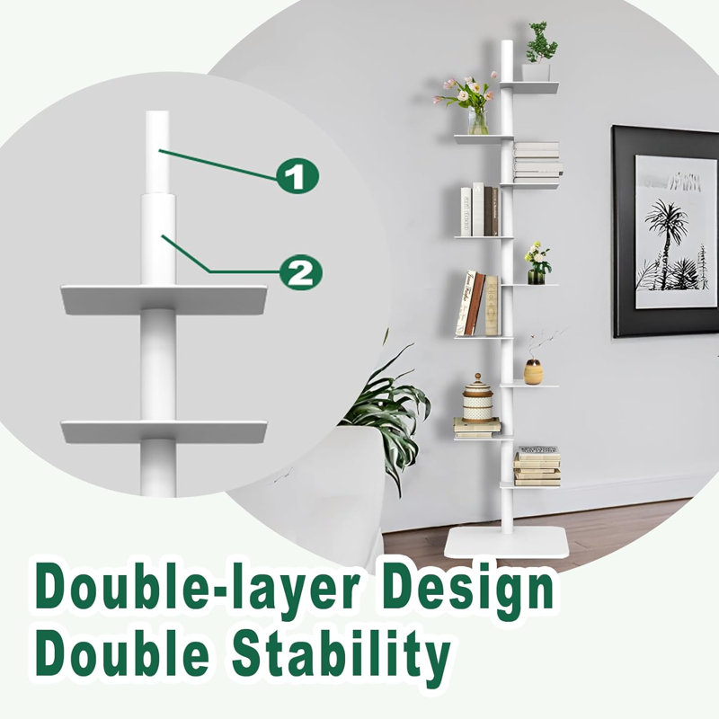 9 Tier Spine Bookshelf Tower, Adjustable Vertical Spine Book Tower Floor, Vertical Bookshelf For Study Room,Living Room,Office,Bedroom