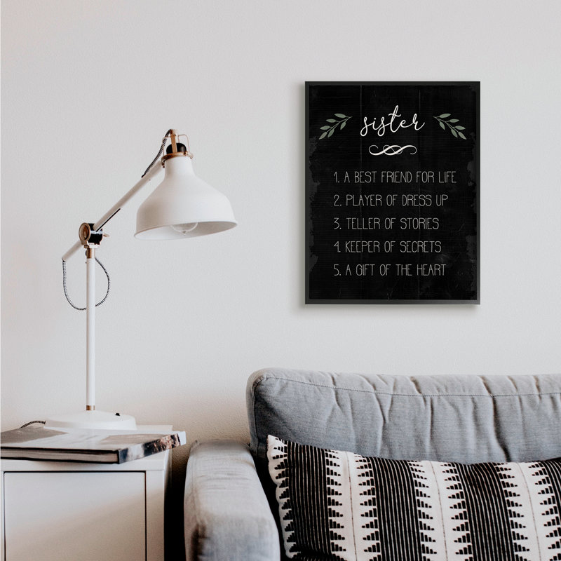 «Sister Facts Family» avec motif noir patiné, H 30 po x l 24 po, Giclée encadrée noir minuit