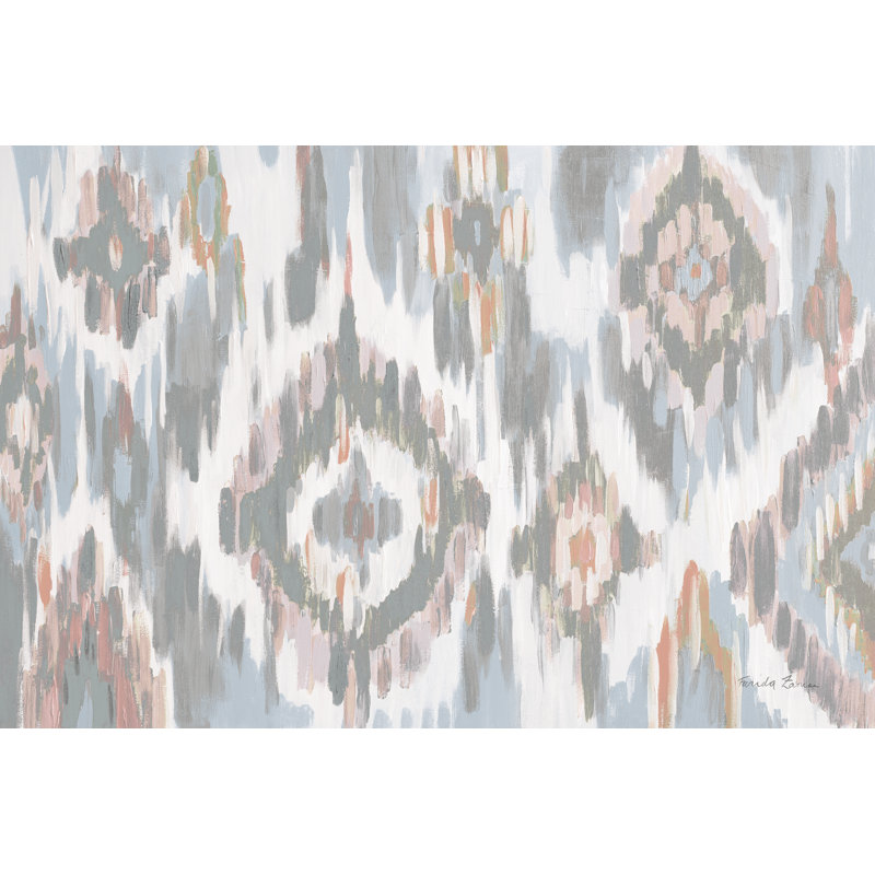 «Ikat Jewel I Blush Gray» par Farida Zaman - peinture sur toile tendue, H 8 po x l 12 po, Oui, Papier avec cadre noir