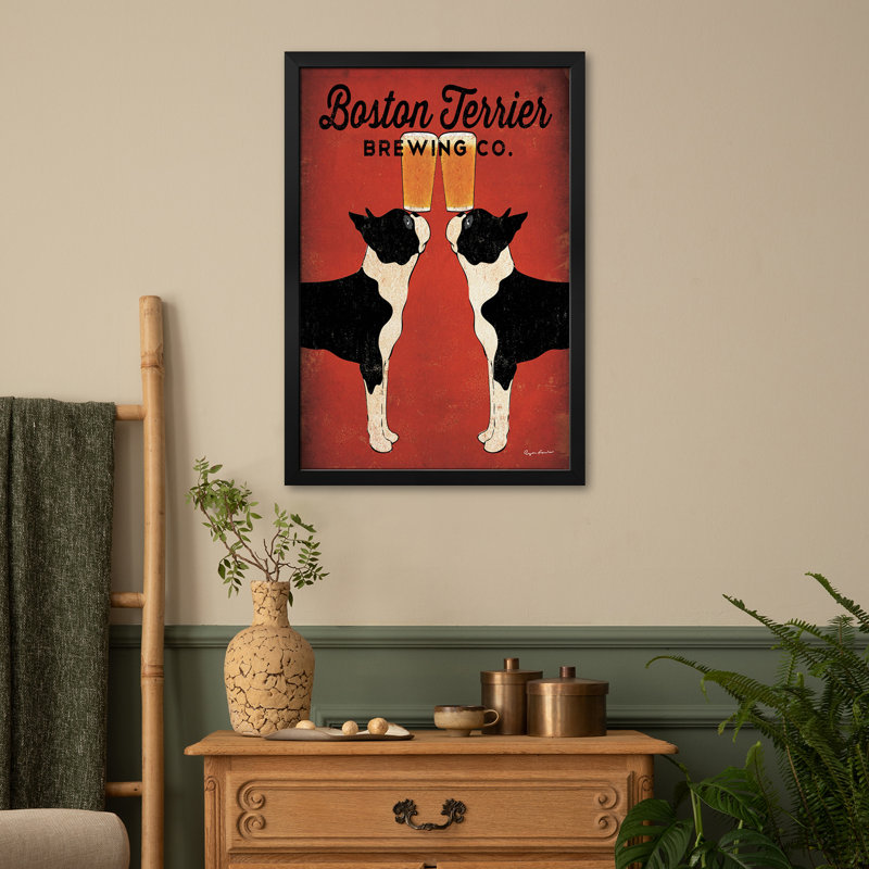 «Boston Terrier Brewing Co.», affiche encadrée de qualité supérieure par Ryan Fowler, H 24 po x l 16 po