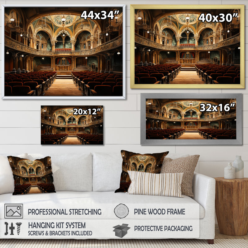 «Theatres Architecture Curtain Call I», reproduction sur toile, H 16 po x l 32 po x P 1 po, Cadre flottant doré