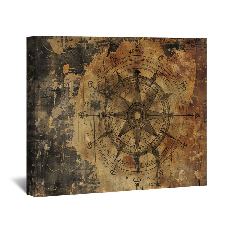 Boussole rose sur toile tendue - Décoration murale navigation, H 11 po x l 14 po