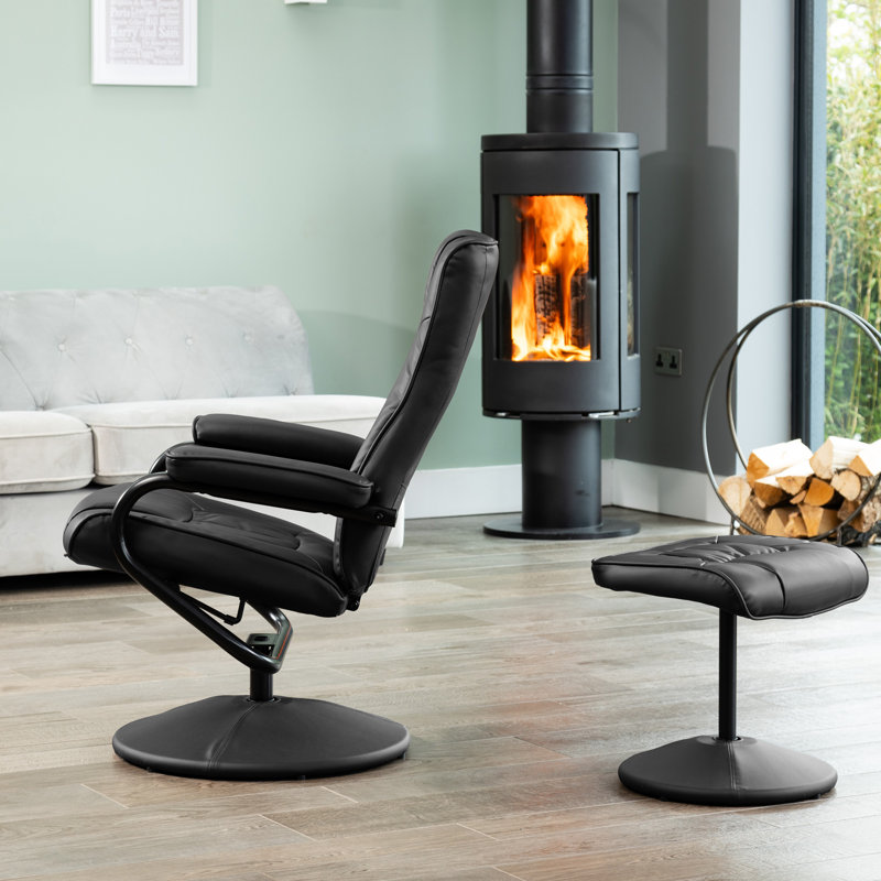Oundle Swivel Based Based Recliner and Footstool - Cream, Black