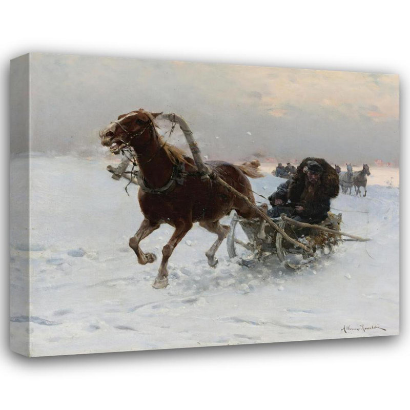 «Sledding Caravan» par Alfred Von Wierusz-Kowalski - toile tendue avec châssis, H 17 po x l 24 po