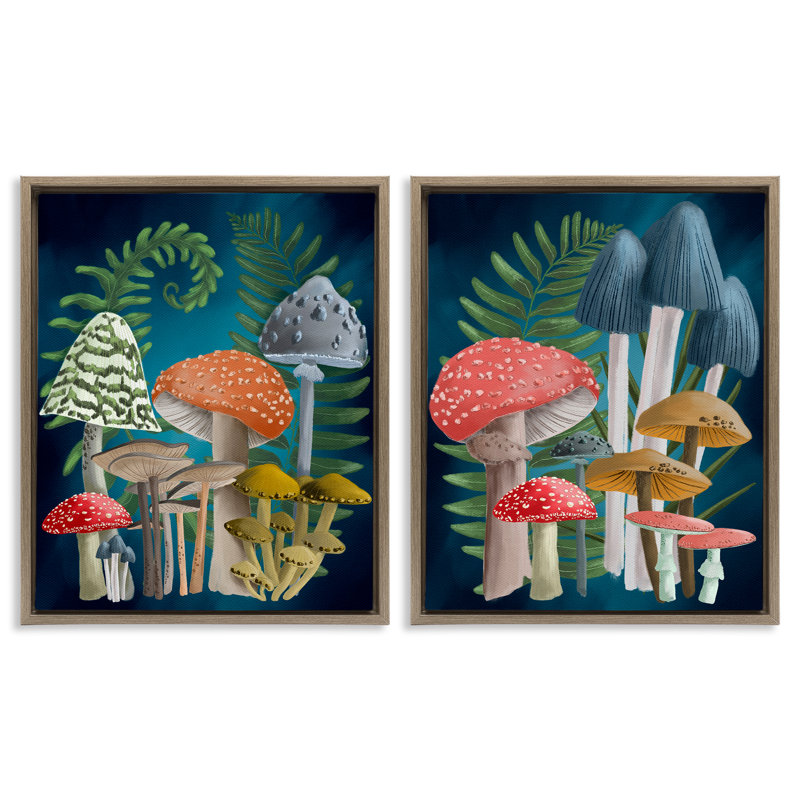 Ensemble de 2 toiles flottantes "Mushroom Variétés Forest Ferns" par Regina Moore, H 31 po x l 25 po