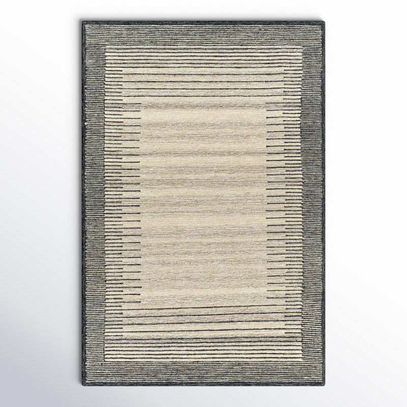 Rectangle Uptown Striped Handmade Hand Tufted Wool Area Rug in Beige/Gray, Rectangle 2' x 3'