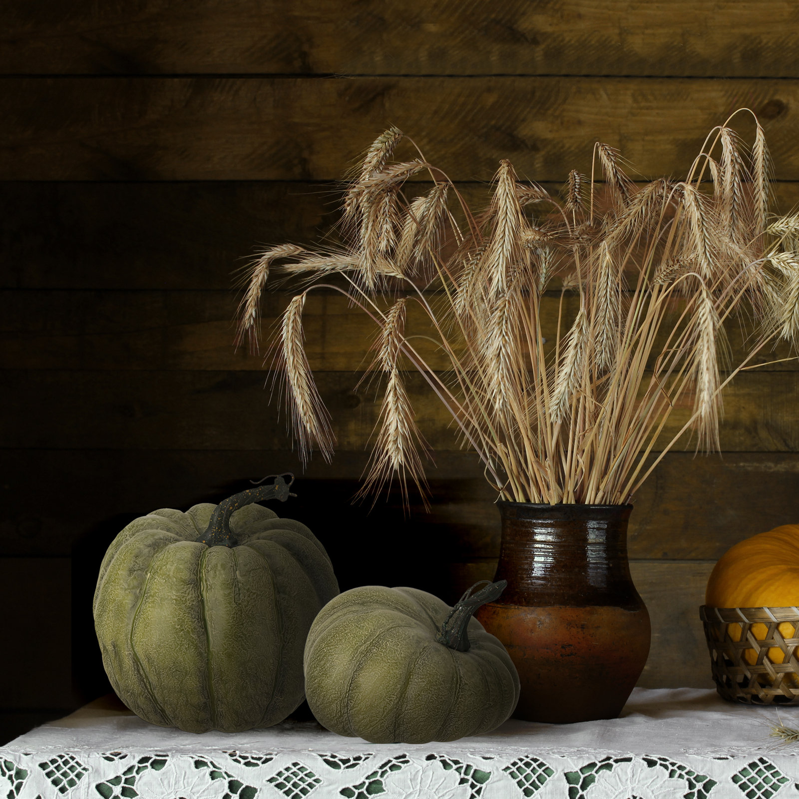 Soft Touch Weathered Pumpkin Holiday Accent, Green