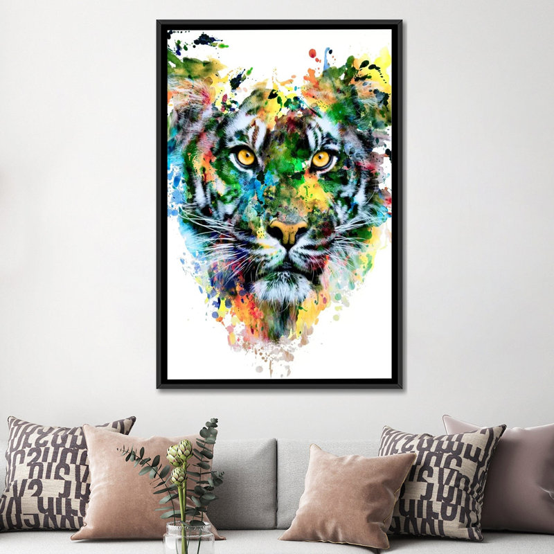 « tiger iv », impression sur toile, Toile avec cadre flottant noir, H 48 po x l 32 po x P 1,5 po, Pas de tapis