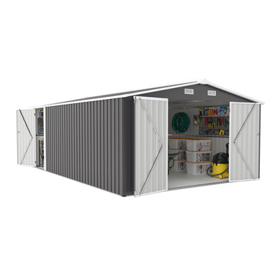 Campcraft Outdoor Storage Shed 10×14 Ft With 3 Lockable Doors,4 Air Vents & Sloped Roof,utility Tool Shed Metal Storage Garden Sheds Frame And 4 Vents,for Backyard,patio,lawn,dark Grey