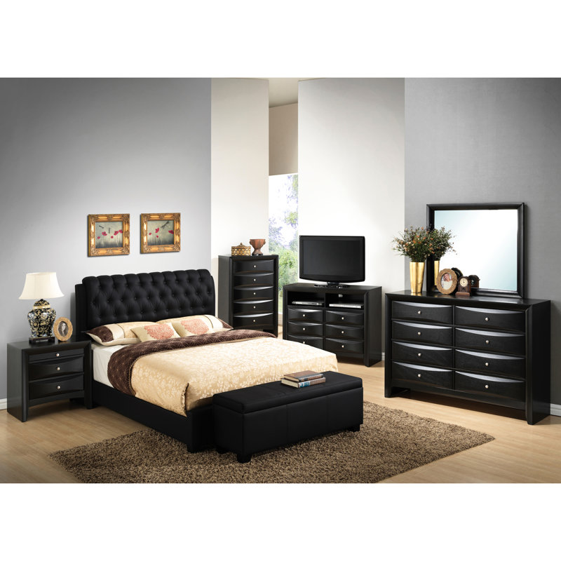 Lit double noir élégant - conception moderne Flair avec cadre, H 48 pi x l 57 pi P 83 po, pour un usage quotidien, finition élégante, minimaliste, style d'assemblage requis 48 po de hauteur, 57 po de largeur, 83 po de profondeur, design minimaliste quotidien,