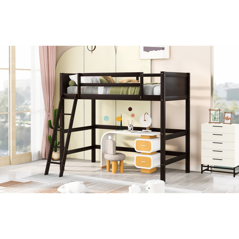 Lit mezzanine simple en bois massif avec base solide, utilisation durable