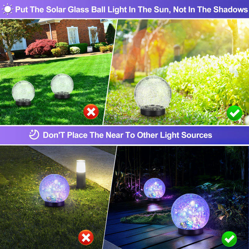 Lampes solaires décoratives d'extérieur Aderyn en verre craquelé, lampes solaires de jardin, décor de terrasse, éclairage de jardin, boule lumineuse, cadeau pour la fête des Mères