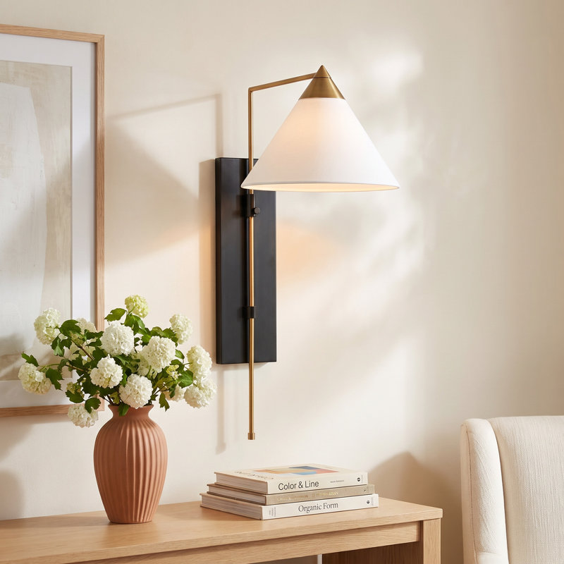 Raze Steel Adjustable Wall Sconce, Burnished Brass/Deep Bronze