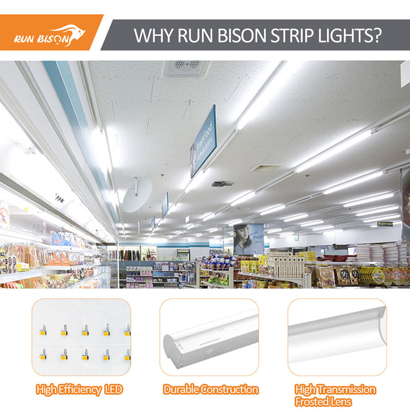 4 ft. Linear Integrated LED Dimmable Strip light fixture Shop Light, CCT/Wattage/Lumen Selectable