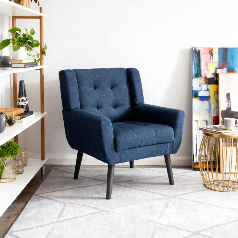 Tufted Upholstered Wide Back Armchair（Set of 2）, Navy Linen
