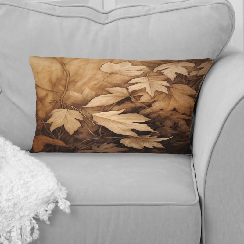 Coussin décoratif brun à motif floral beige et feuilles Harmony III