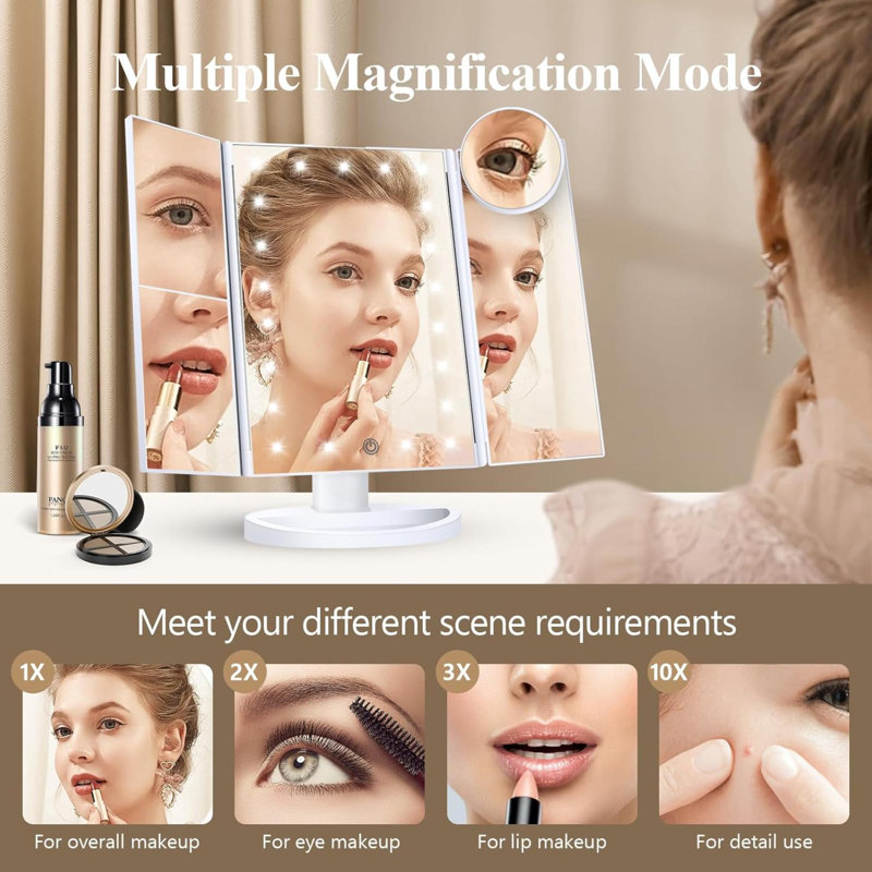 Miroir de maquillage avec miroir grossissant et lumières