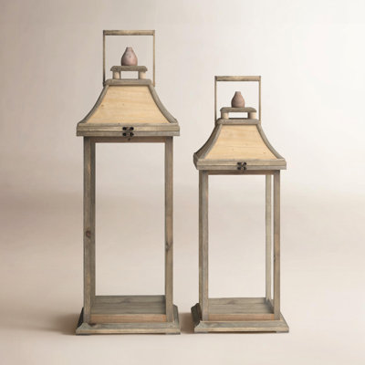 Wood Glass Lantern Candle Holder