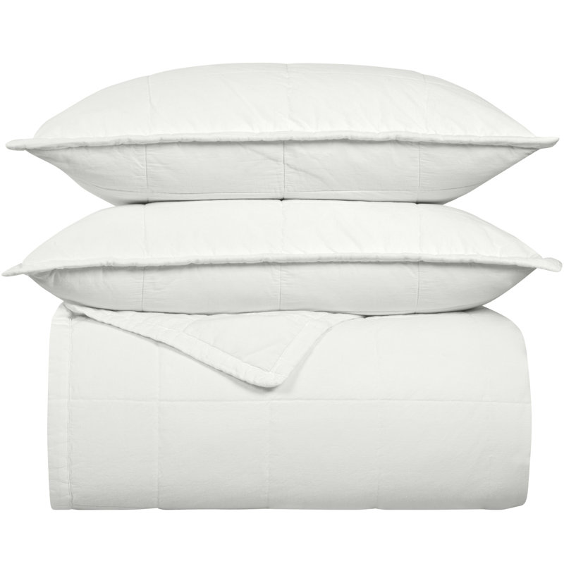 Cotton Canvas Twin Coverlet Set , Bone