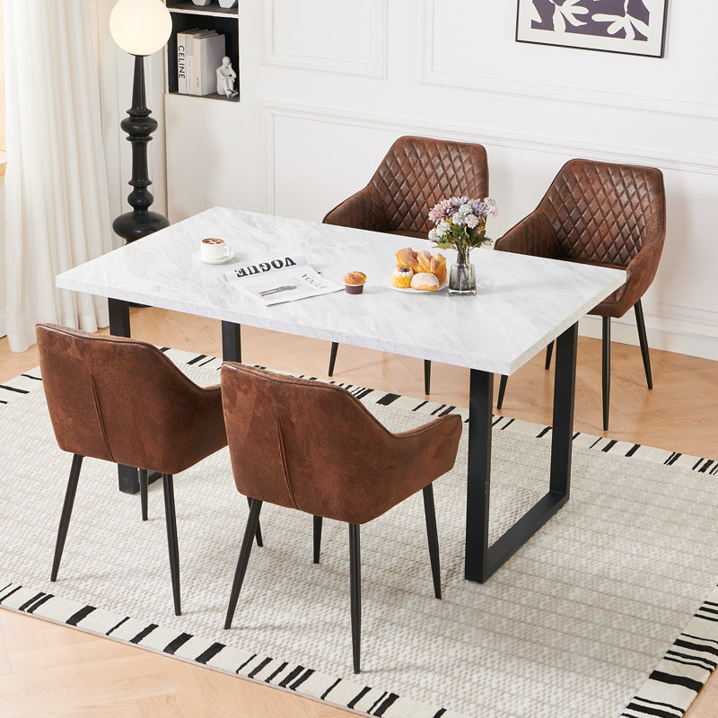 Morasco Vintage Upholstered Suede Dining Chairs with Armrest, Brown