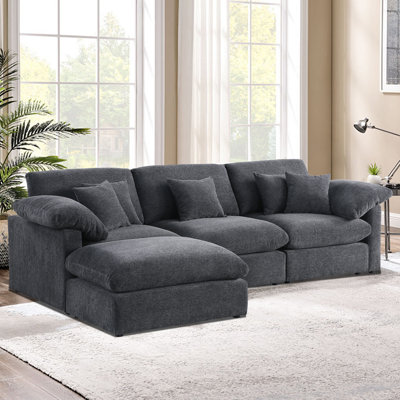Luxurious Chenille Fabric 4-Piece Modular Sectional Sofa with Ottoman