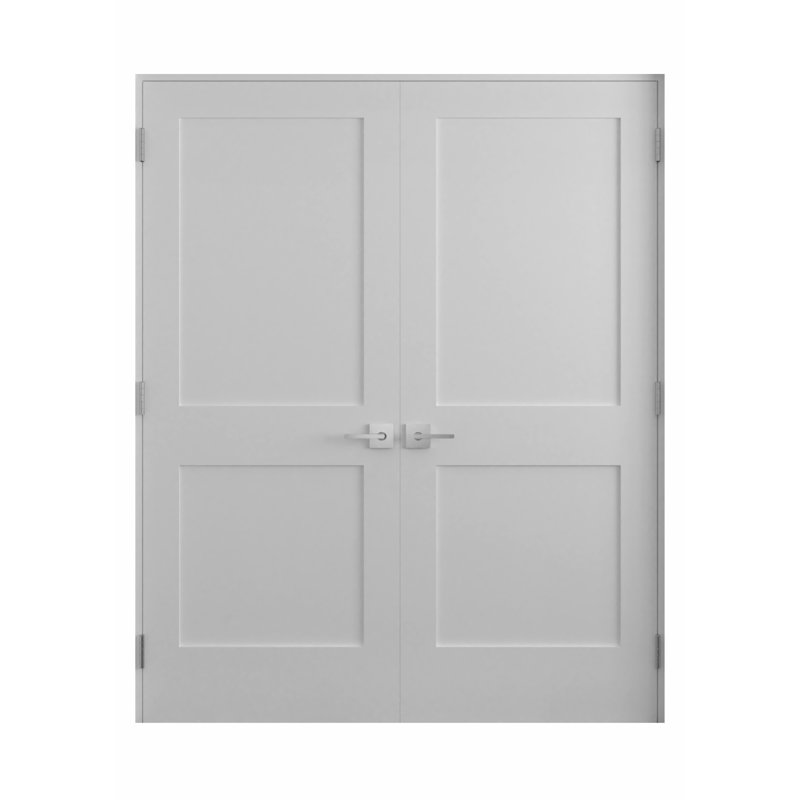 Primed White Solid Core Prehung French Door with Satin Nickel