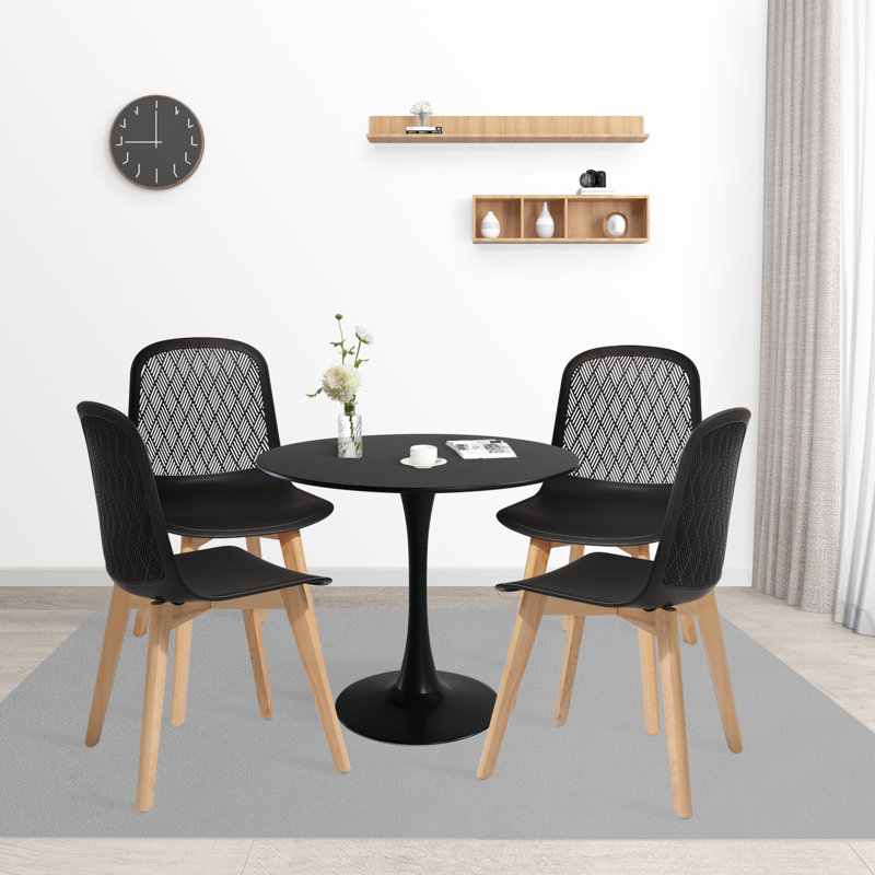 Chaise en PP moderne Mid-Century avec pieds en bois de hêtre, cuisine et salle à manger SH-C, Noir