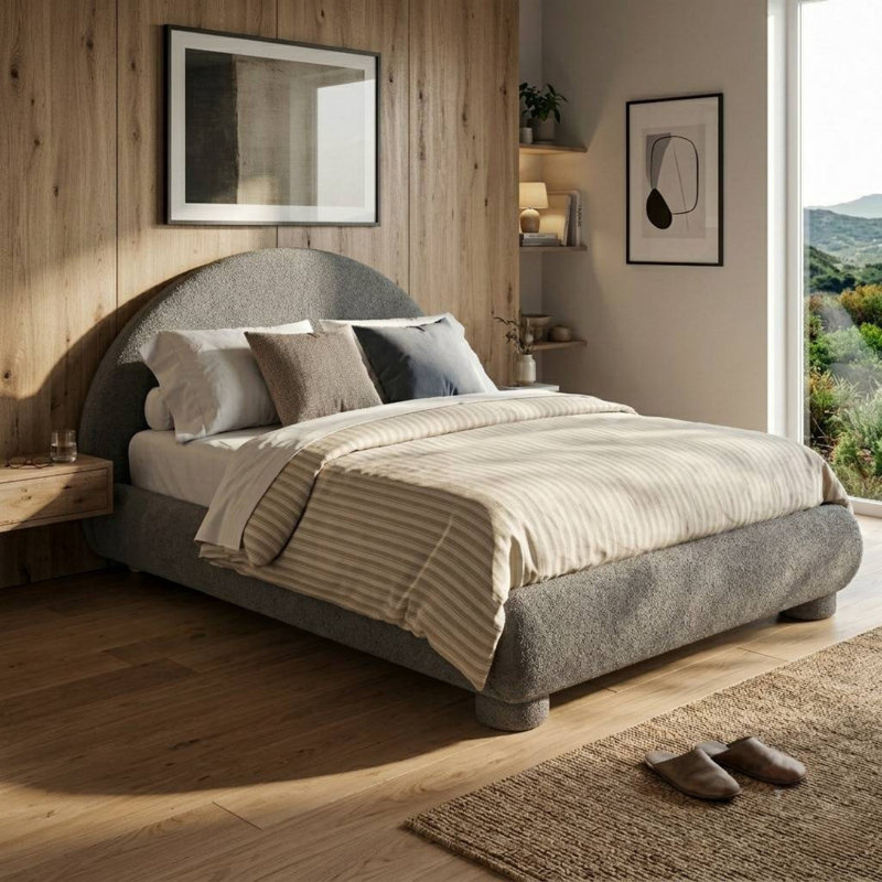 Base de lit tapissier moderne avec tête de lit courbée arquée Modern, Queen Size Grey