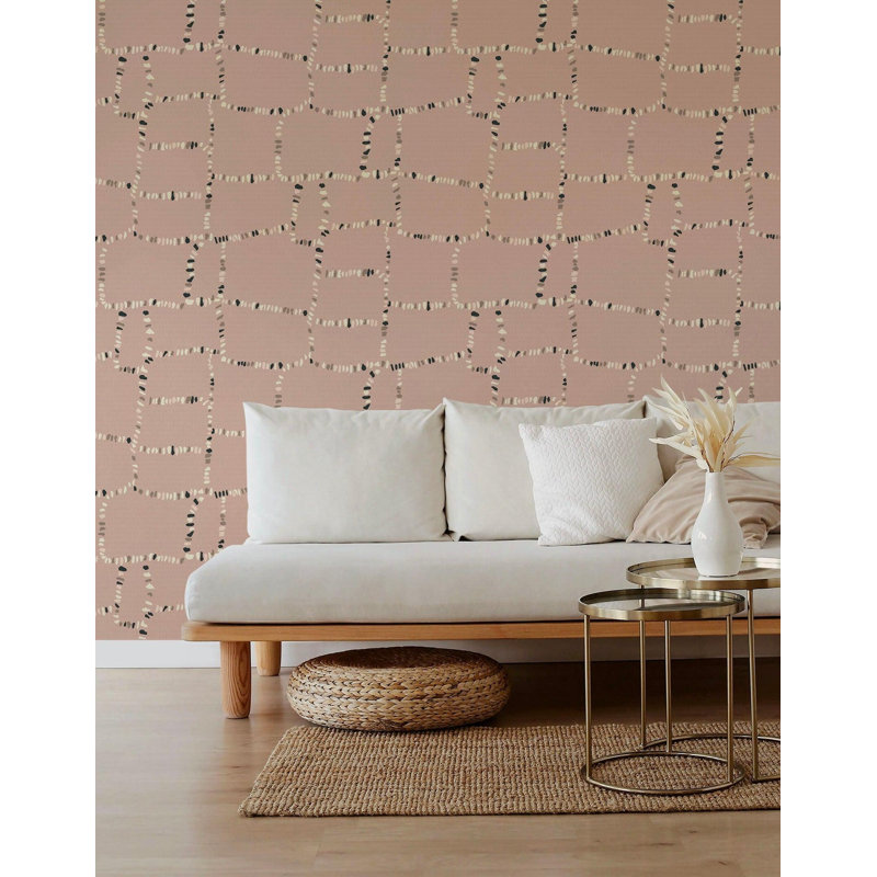 Papier peint Tumin Ruins, Non encollé, Rosé, Faux Grasscloth