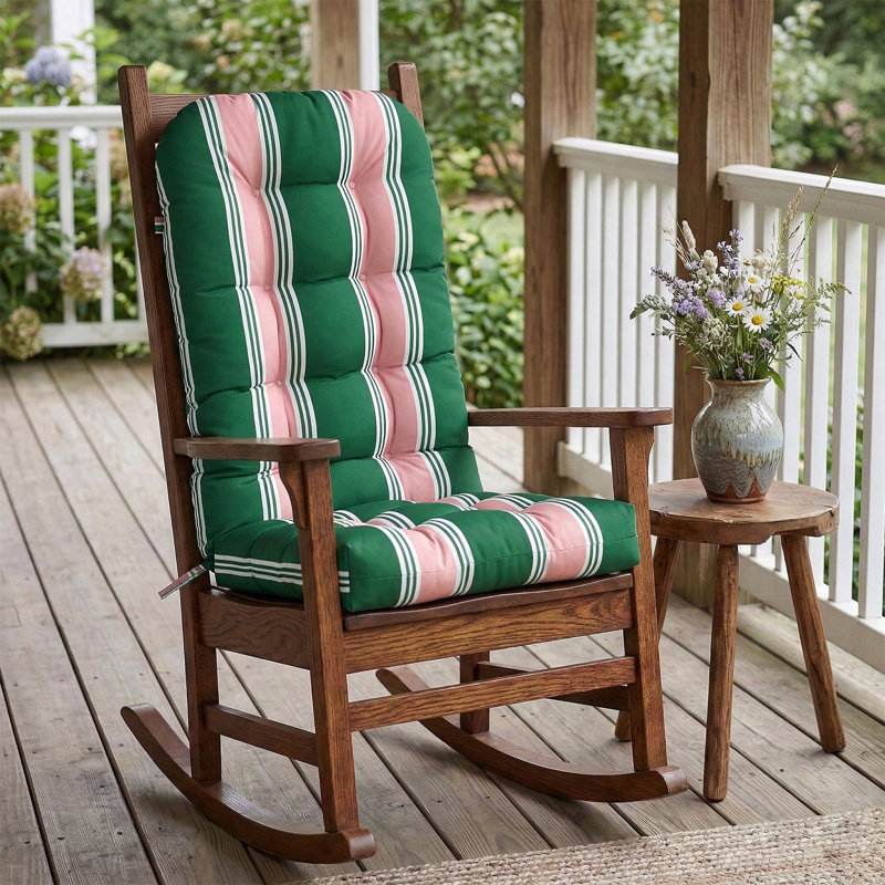 2 Piece 4.7" Thick High Back Chair Cushion Indoor and Outdoor Seat / Back Cushions with Straps, Adjustable Back Buckle