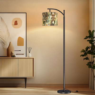 Lampe sur pied à arc avec abat-jour réglable Âne nature animaux de ferme Lampe sur pied aquarelle dessiné à la main à la main 3 températures de couleur à haut gradateur avec interrupteur au pied pour la chambre à coucher