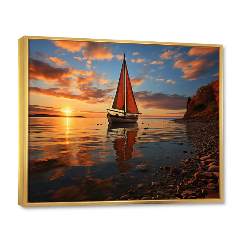 Boat Luminous Horizons I - Transportation Canvas Prints, Cadre flottant doré, H 34 po x l 44 po x P 1,5 po