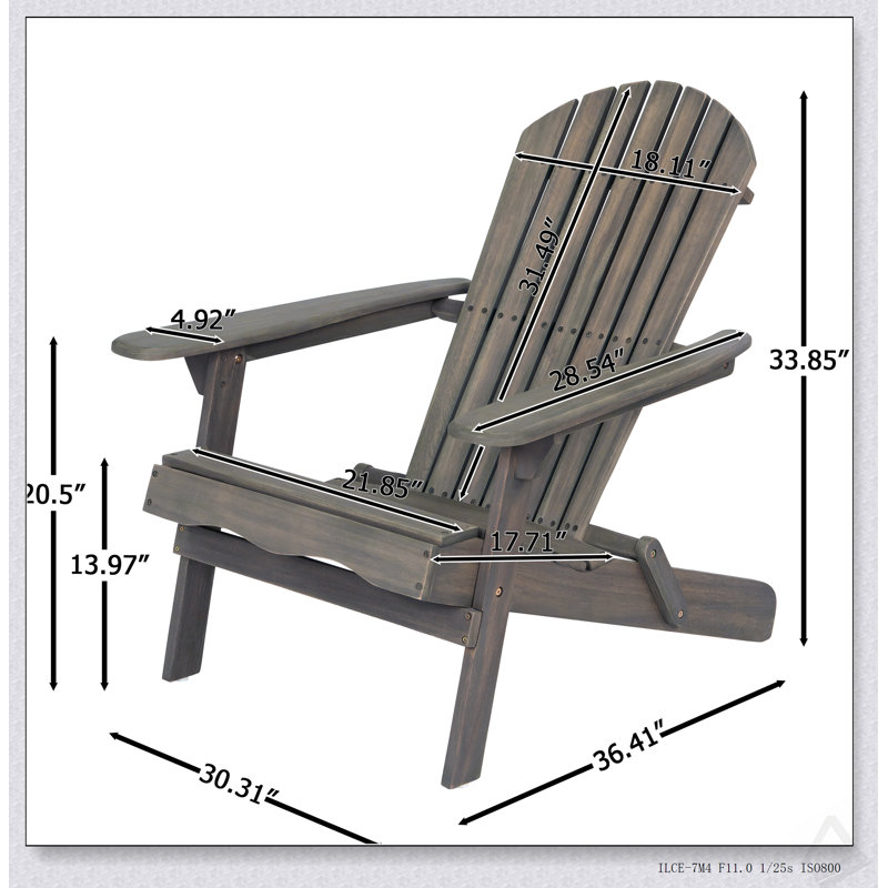 Chaise Adirondack pliable en bois d'acacia - lattes traditionnelles, accoudoirs larges, design extérieur rustique, rangement facile