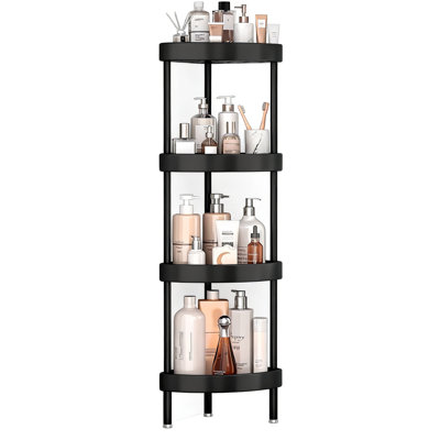 Corner Shower Caddy Stand, Rustproof Anodized Aluminum Standing Organizer with Height-Adjustable Legs for Uneven Surfaces, Dual Stability Anti-Shaking Design (Black)