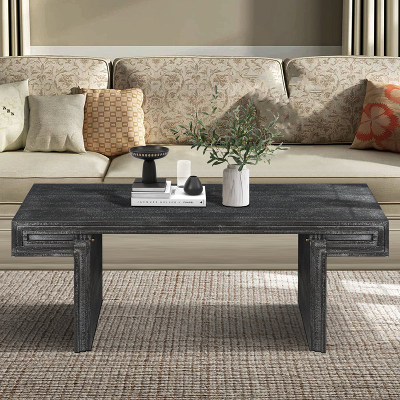 Rectangular ffee Table with sturdy wooden legs, Black