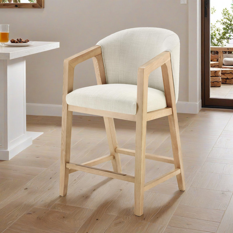 Degraw Daina Exposed Wood Barstool, Effie Linen/Performance Linen