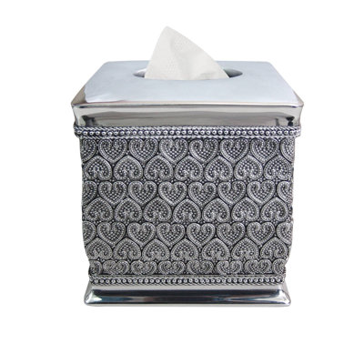 Oneita Tissue Box Cover | Resin Square Facial Tissue Box Holder | Chrome Finish