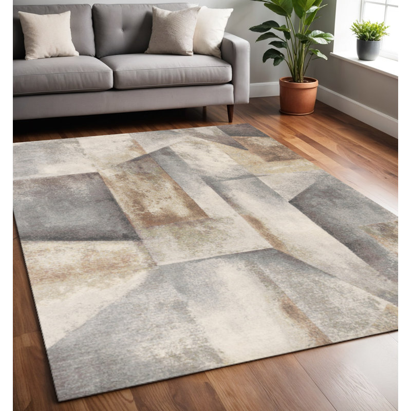 Tapis abstrait beige et brun 5 pi x 8 pi
