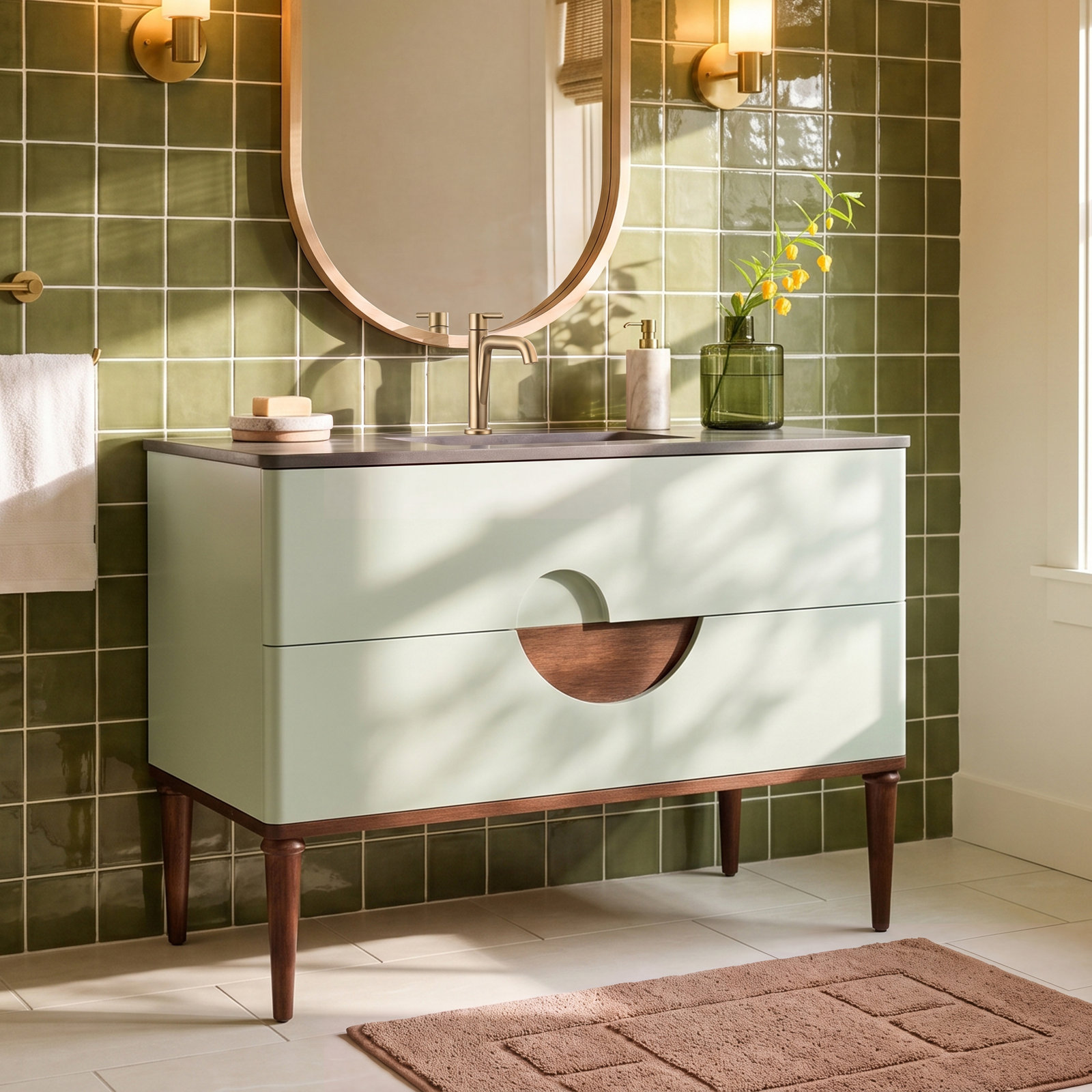 Kimber 48'' Single Bathroom Vanity, Aloe Green