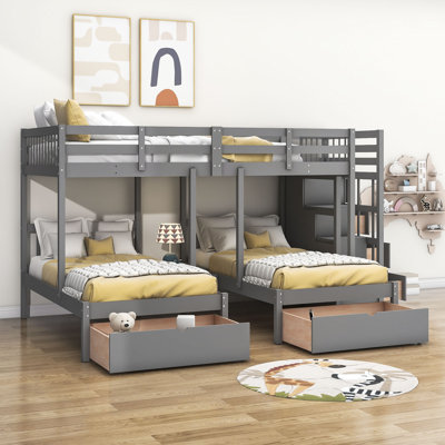 Enissa Full Over Twin & Twin 7 Drawers L-Shaped Bunk Beds