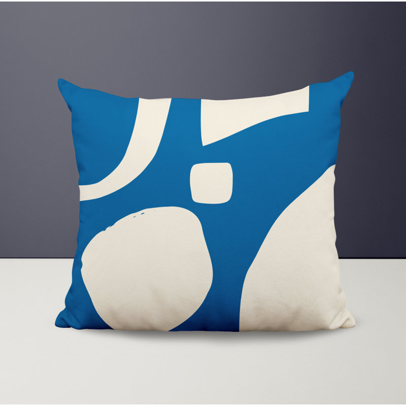 Coussin intérieur / extérieur en polyester filé Lara, Turquoise / Blanc cassé, 19 po x 19 po