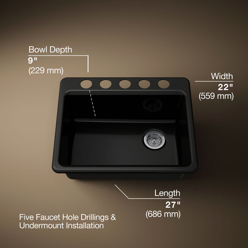 Riverby® 27"L x 22"W Kitchen Sink, Black