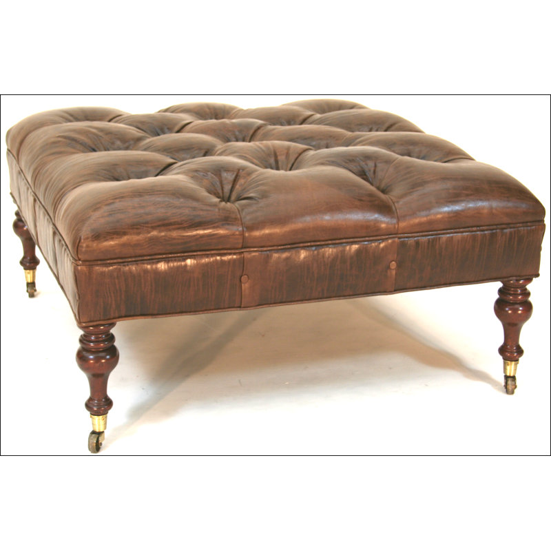 Square Leather Ottoman, Bosley Brown, French Dark Cherry